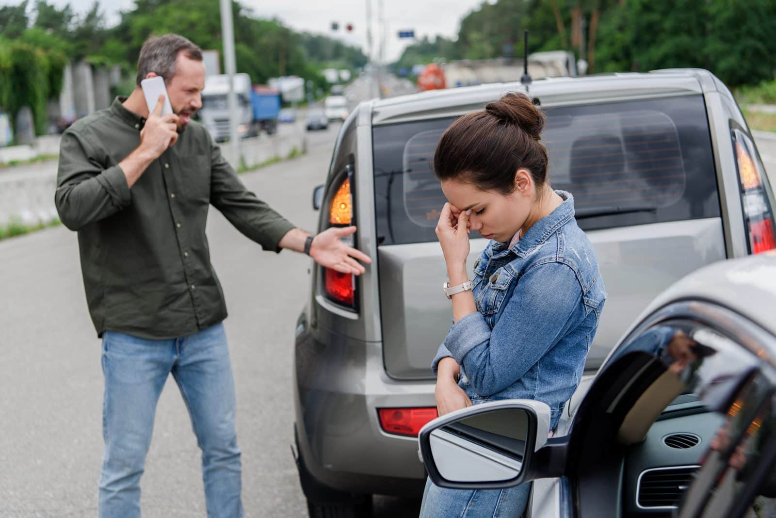 Two drivers after a car accident in Cordova, Tennessee