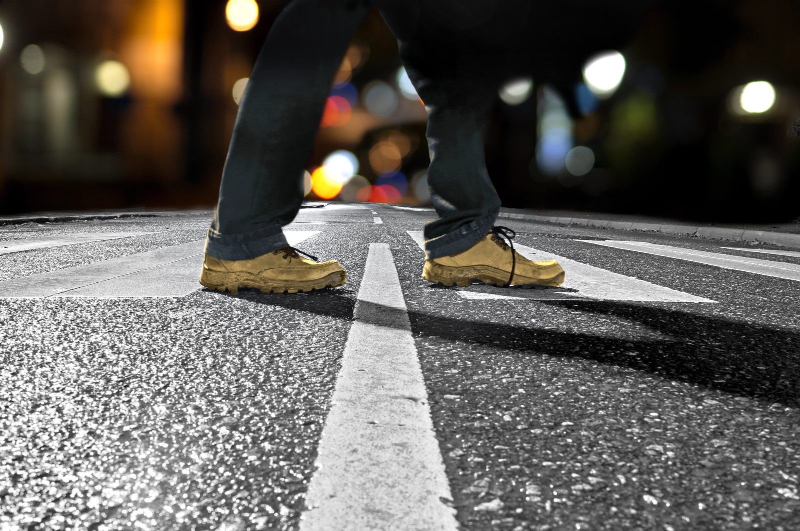 Pedestrian crossing a street at night in Cordova, Tennessee