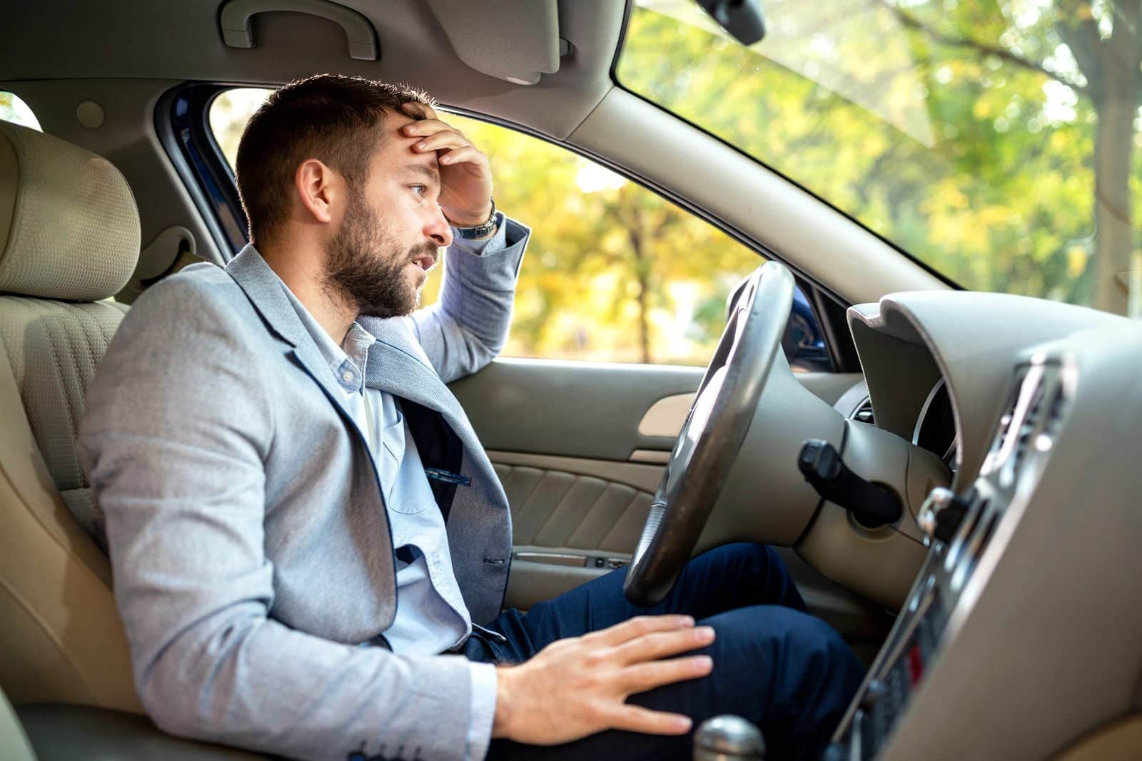 Upset driver after a crash with an uninsured motorist in Cordova, Tennessee