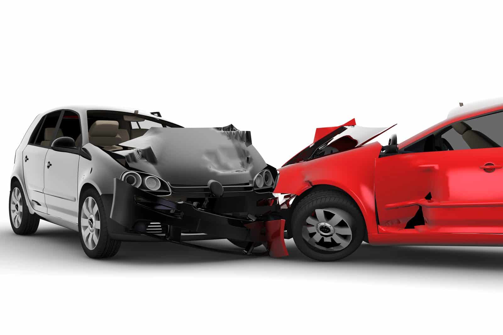 Two cars crushed front-to-front in a head-on collision