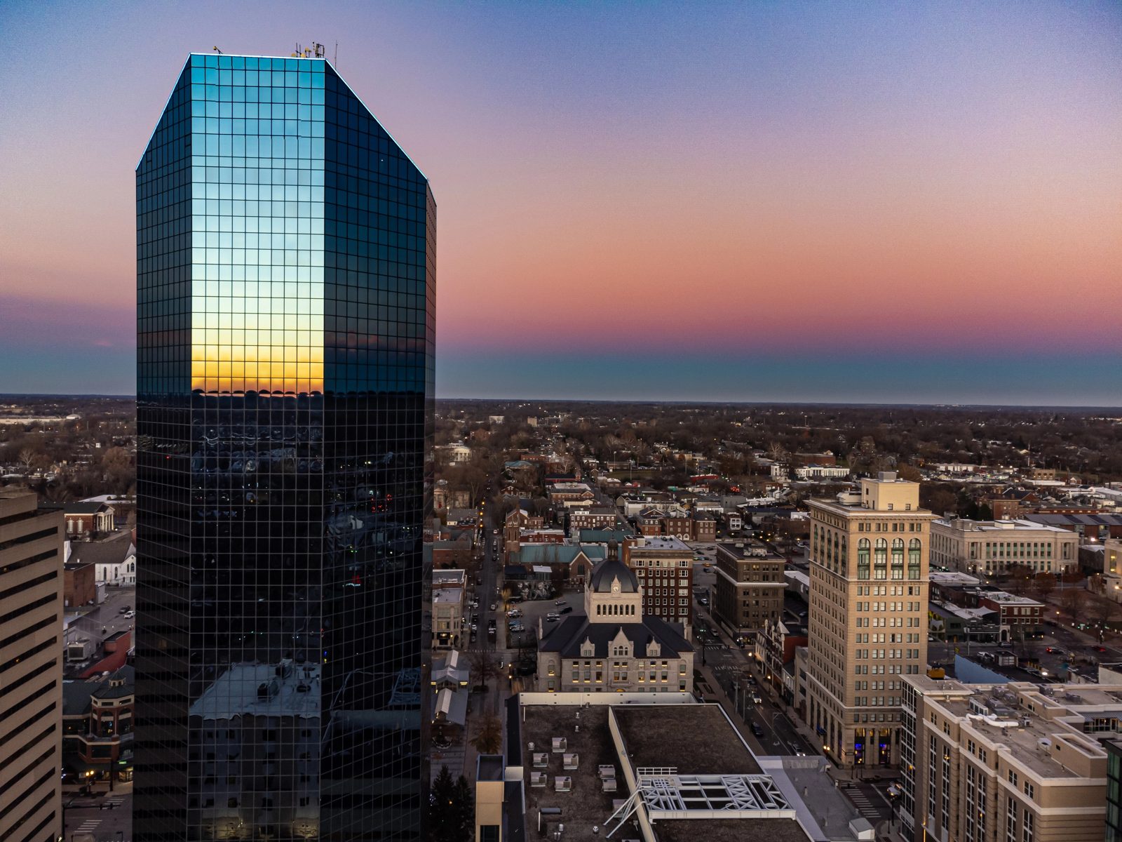 Lexington, Kentucky downtown skyline at dusk.