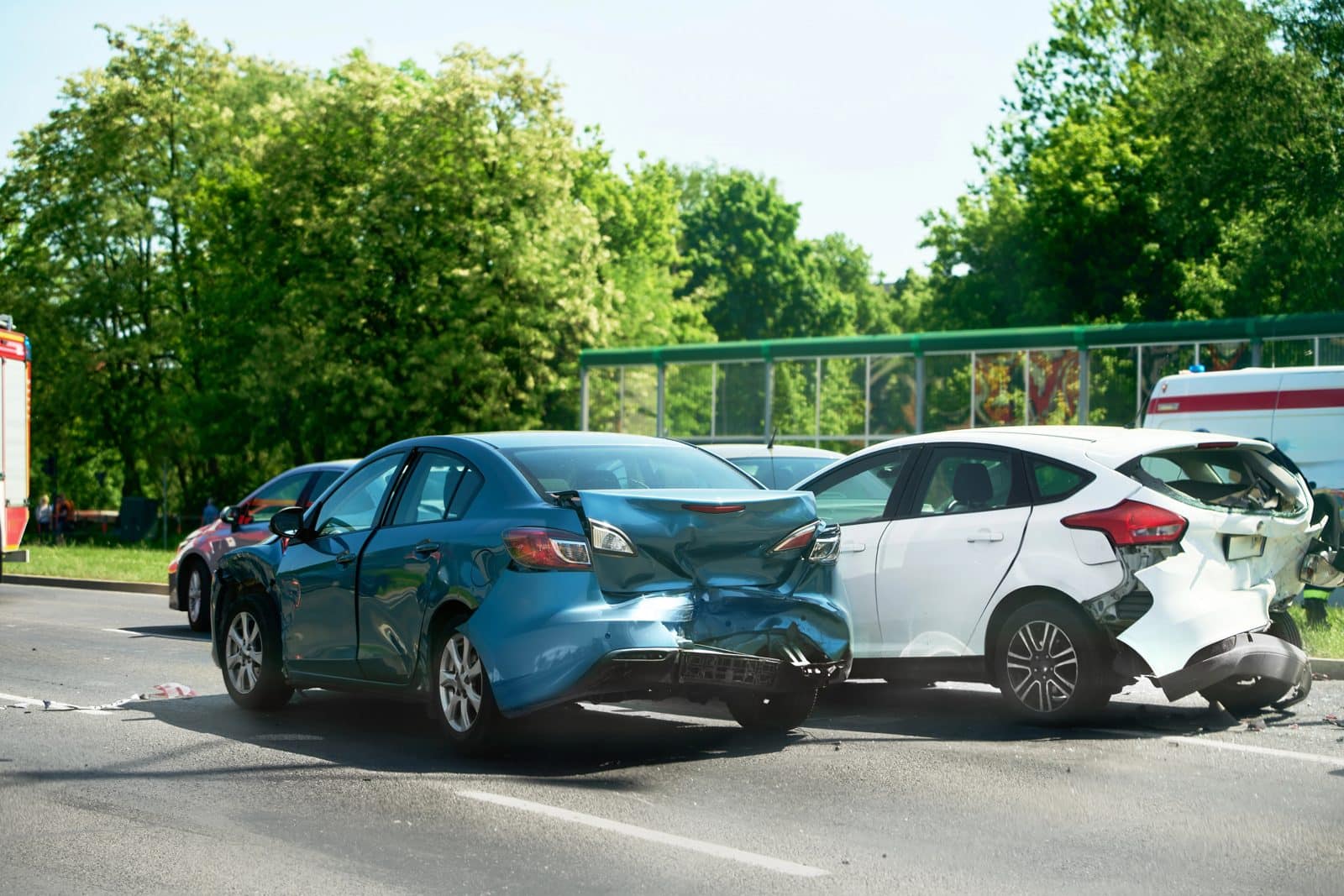 Two cars damaged after a rear-end collision in Lexington, Kentucky.