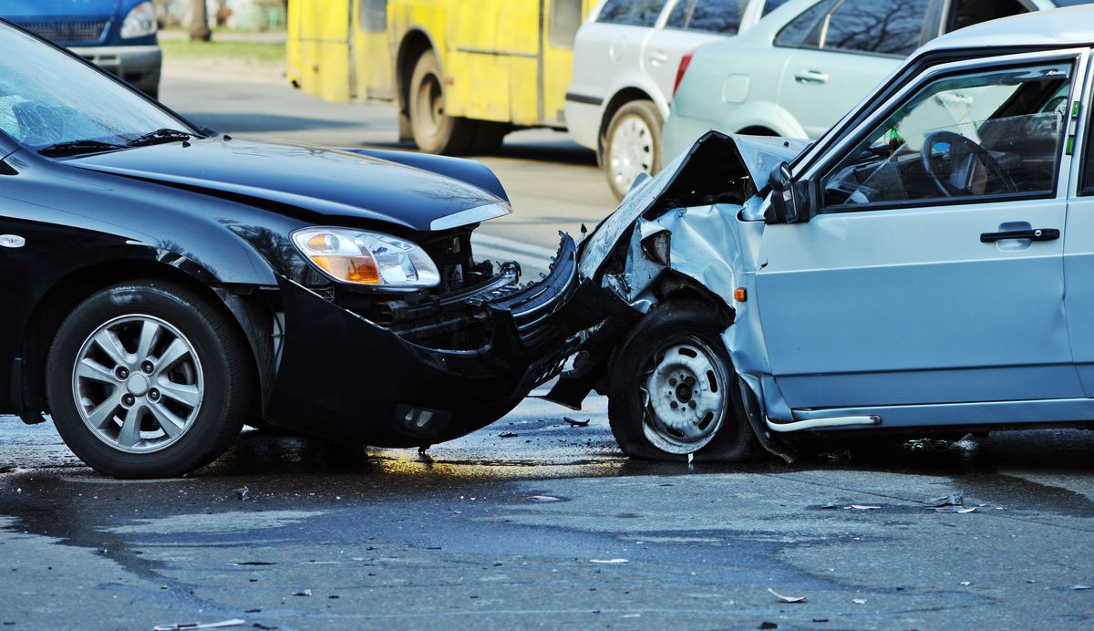Two-car collision aftermath on a Southaven, Mississippi city street